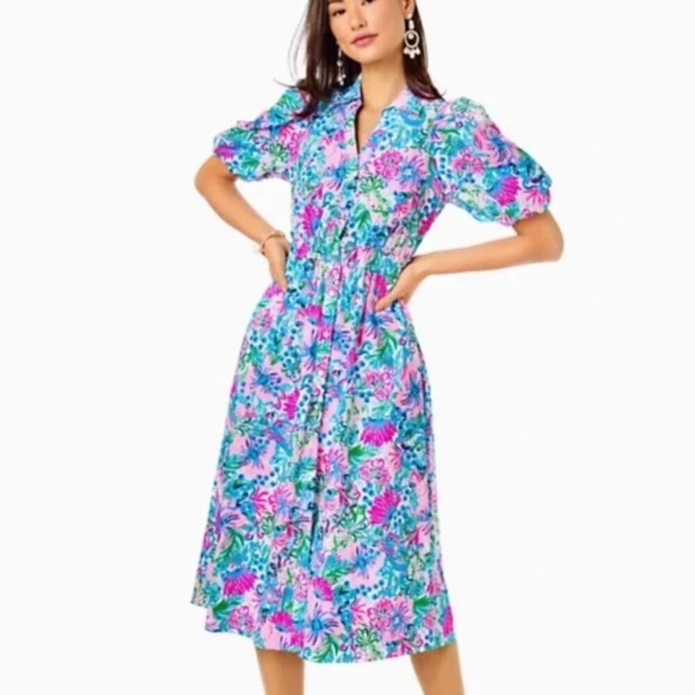 LILLY PULITZER TASSIE POPLIN MIDI DRESS SIZE 12